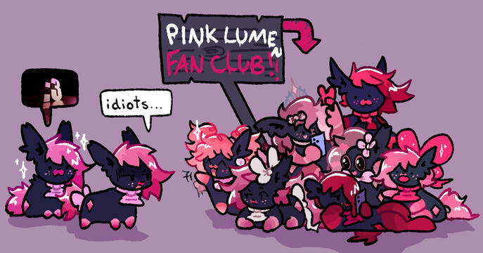 a collection of "pinkachus", a bunch of luminous kingdom oc's made to look similar to pink lumen (the guy calling them all idiots).
