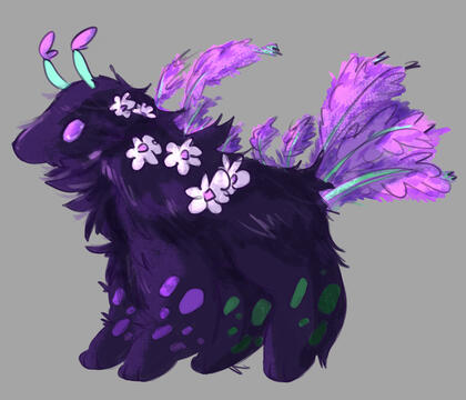 oddly rendered creature. very fluffy, smells like lavender and daisies.